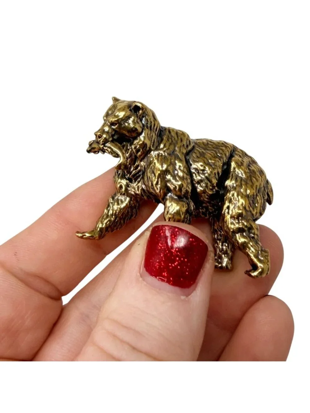 Brass Bear Figurine Spirit Animal Totem Solid Brass Gold 2 inch Strength Altar